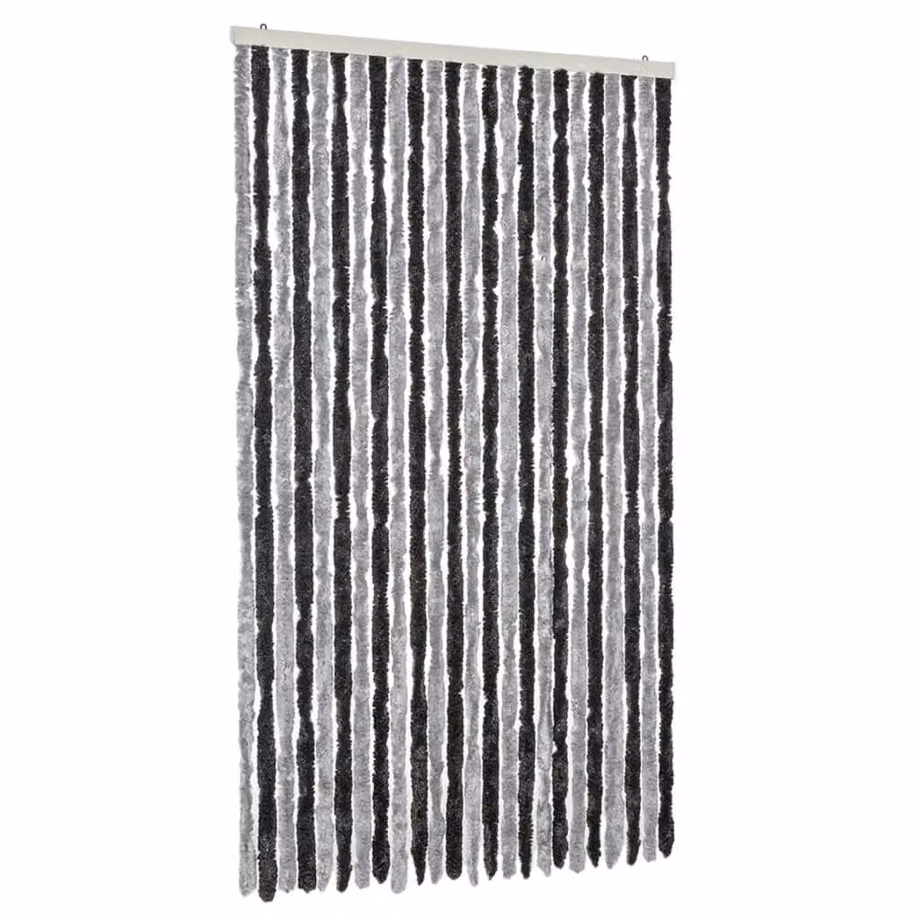 Berkfield Home Chenille Fly Curtain in Grey and Black, W: 100 cm, H: 200 cm – 2