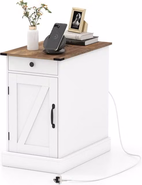 COSTWAY Rustic White Farmhouse Bedside Table