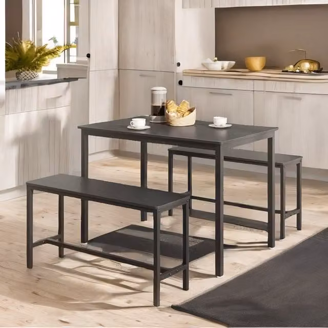 Rafaelo Mobilia Industrial Dining Table Set with 2 Benches in Black, W/D/H: 140 x 70 x 75 cm – 1