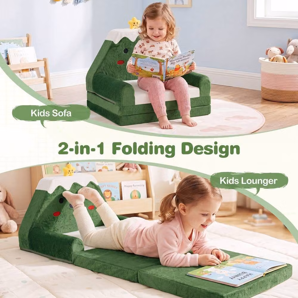 CASART 2-in-1 Childrens Kid Sofa to Lounger Fold Out Couch with Removable Cover, Green – 6
