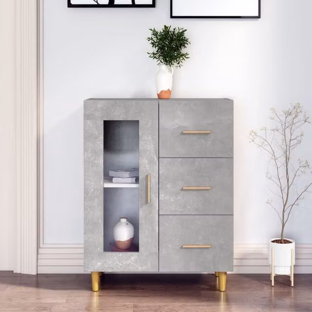 Berkfield Home Concrete Grey Sideboard in Engineered Wood W/D/H: 69.5 x 34 x 90 cm