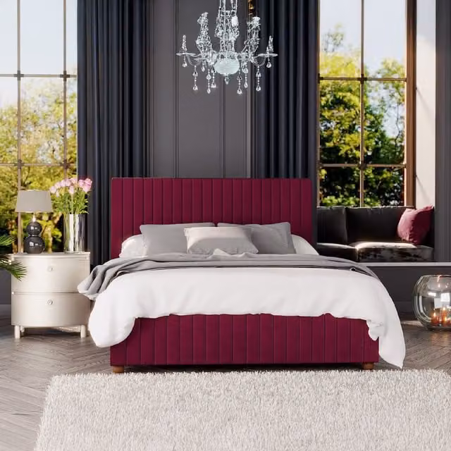 Estella Ottoman Storage Bed in Berry Plush Velvet Fabric, W/D/H: 90 x 200 cm
