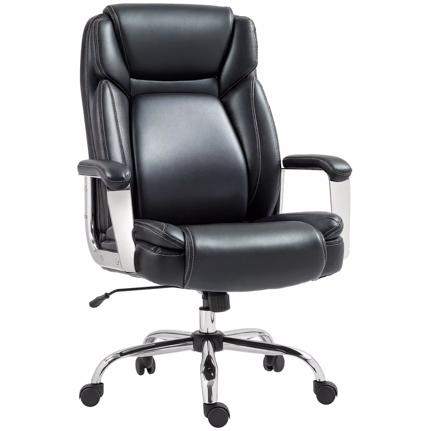 HOMCOM Black Faux Leather Task Chair with Adjustable Height, Headrest and Armrests – 2