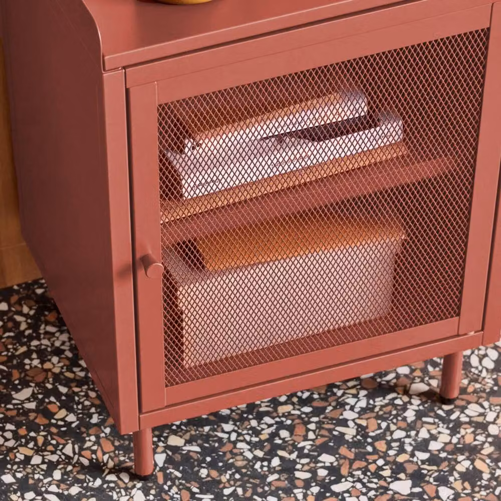 Sweekeek Industrial Metal Bedside Table with 1 Door, Set of 2, Terracotta – 4
