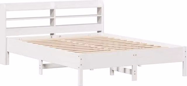 Berkfield Home Decorative Solid Wood Pine Bed Frame in White, W/D/H: 140 x 200 x 82 cm