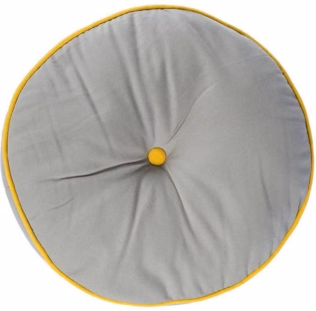 Homescapes Round Cotton Floor Cushion in Pink, Grey and Yellow, Diameter: 43 cm