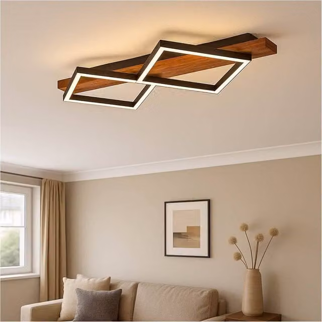 Loops LED Semi-Flush Ceiling Light in Black and Brown Rustic Design – 1