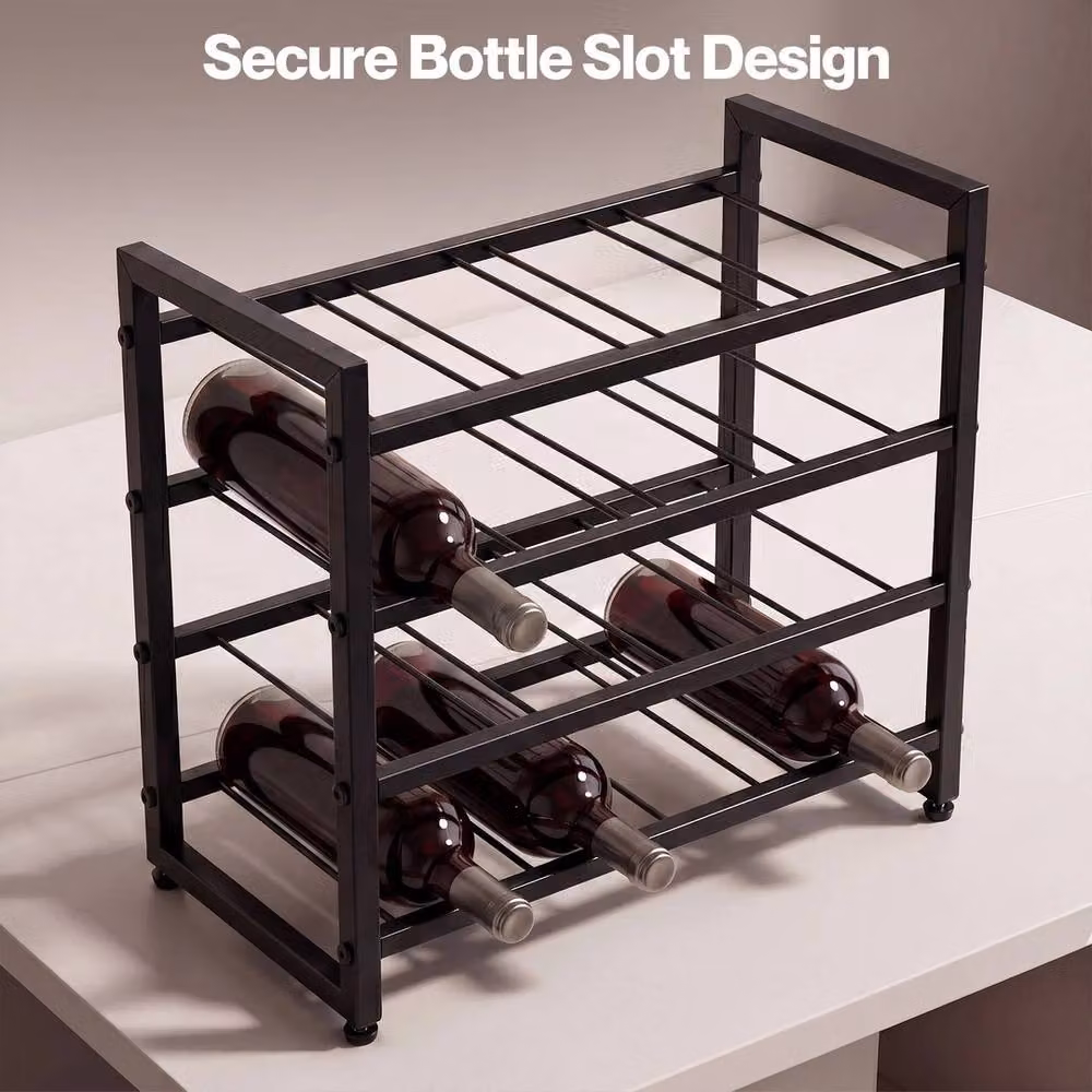 NESTLUNE 16 Bottle Countertop Wine Rack in Black Metal, W: 100 cm, D: 60 cm – 4