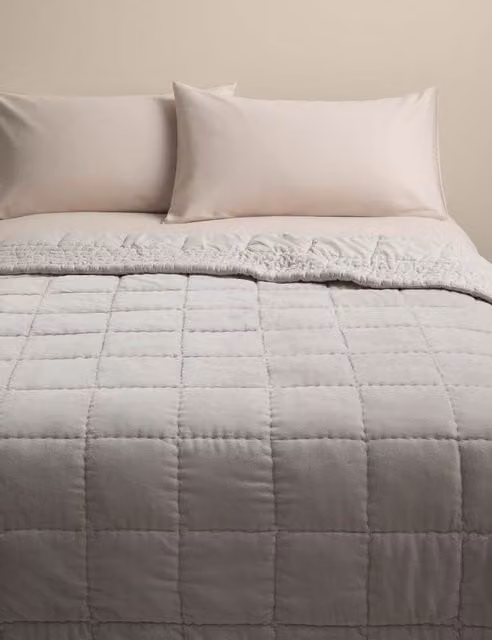 M&S Quilted Pure Cotton Velvet Bedspread in Dove