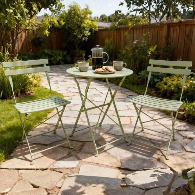 Home Source Bistro Set Outdoor Garden Furniture with Table and 2 Chairs in Green Metal