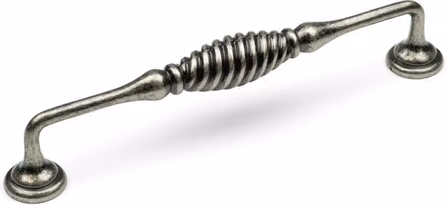 Handle & Home Antique Pewter Twister Style D-Bar Handle and Coordinating Pull Knob in Matt Silver Grey Zinc
