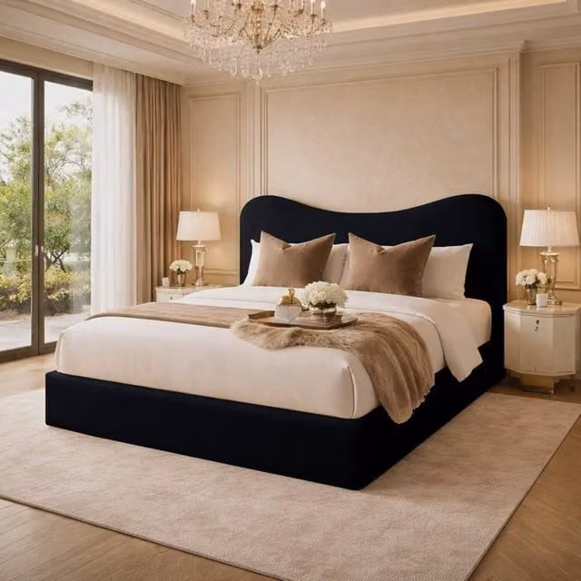 Desire Deco Chelsea Upholstered Plush Velvet Bed Frame in Black, Super King (W: 200 cm)