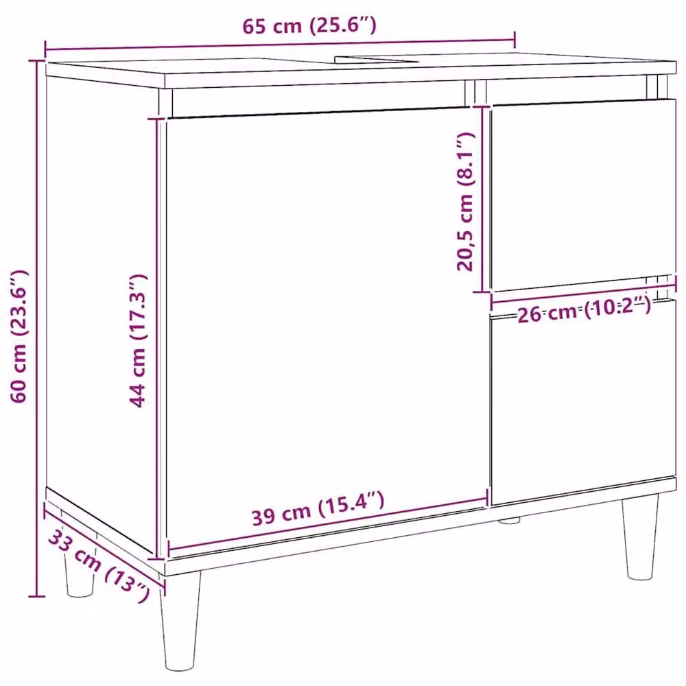 Berkfield Home Artisan Oak Freestanding Sink Cabinet in Brown, W/D/H: 65 x 33 x 60 cm – 4