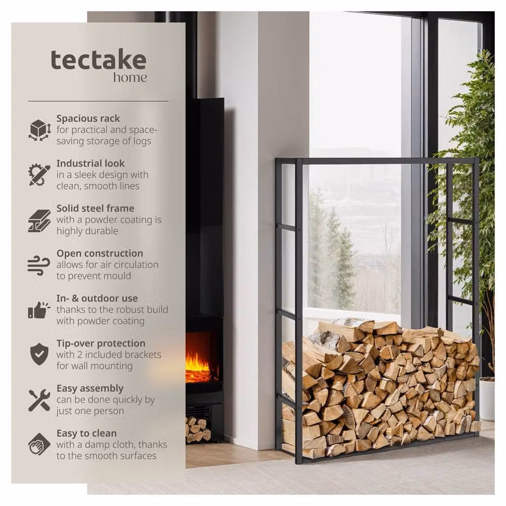 tectake Tuby Log Holder in Matt Black Metal – 2