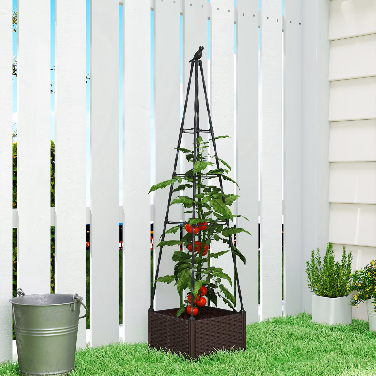 Outsunny Brown Raised Garden Bed Planter Box with Trellis, Self-Watering and Drainage Holes, W/D/H: 175 x 40 x 40 cm – 2