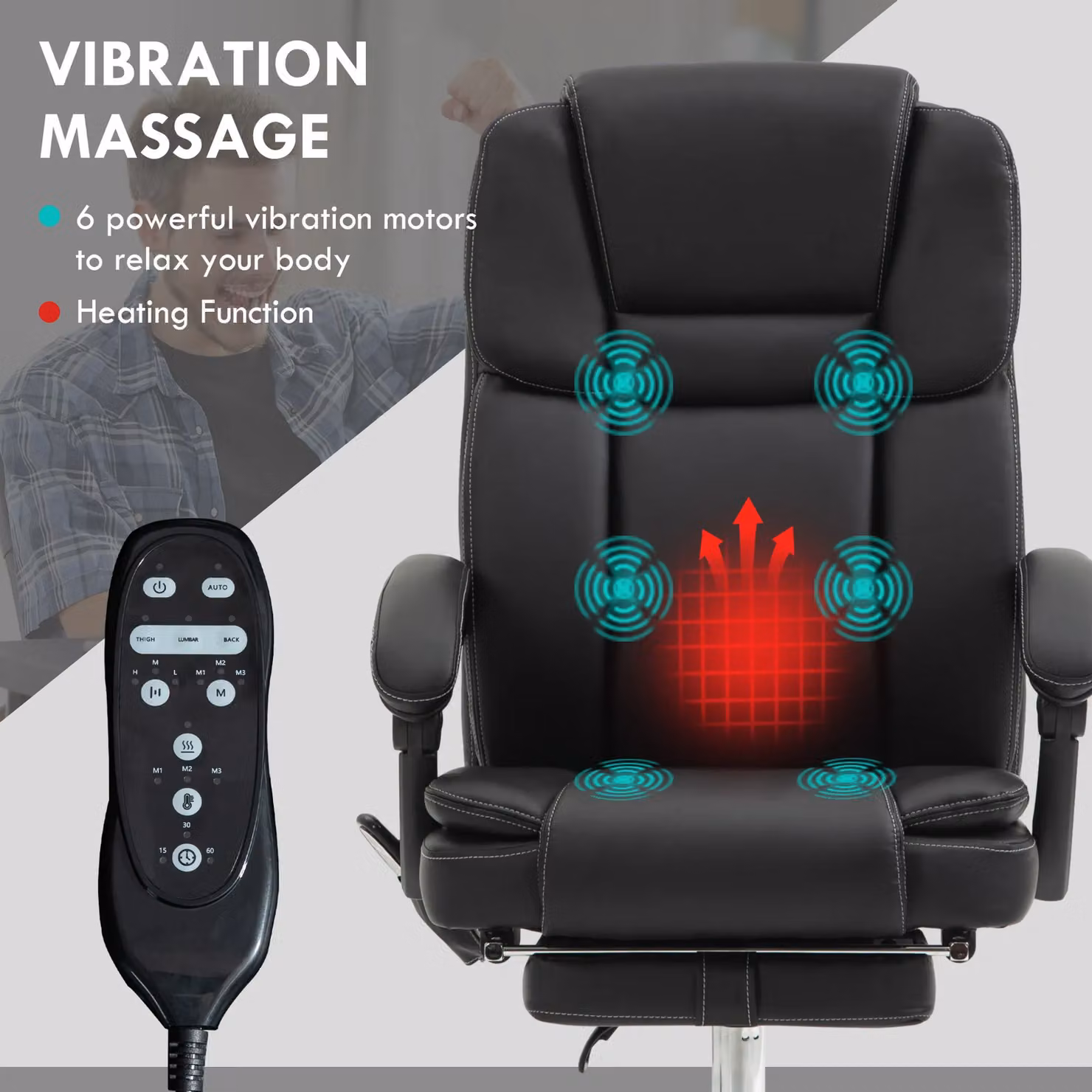 Vinsetto Black PU Leather Executive Massage Office Chair with Headrest and Armrests – 4