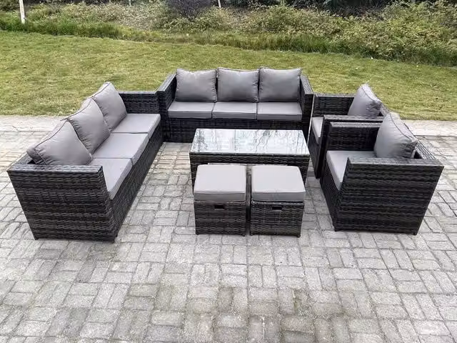 Fimous Outdoor Rattan Garden Furniture Lounge Sofa Set with 2 Armchairs in Dark Grey – 1