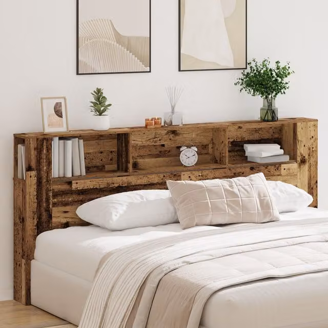 Berkfield Home Rustic Solid Wood Headboard Cabinet in Brown, W/D/H: 104.5 x 18.5 x 5 cm