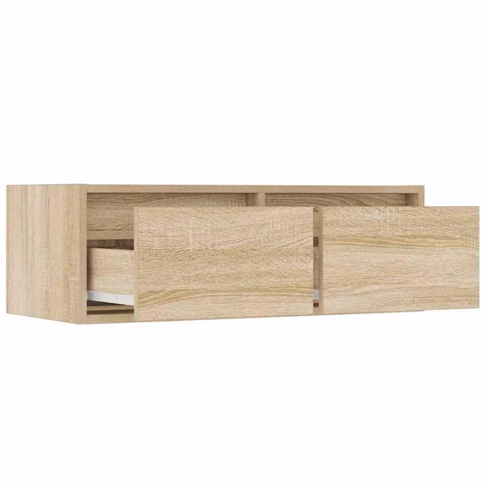 Berkfield Home TV Cabinet with LED Lights in Sonoma Oak and Light Tan, W: 75 cm, D: 35.5 cm, H: 25 cm – 3
