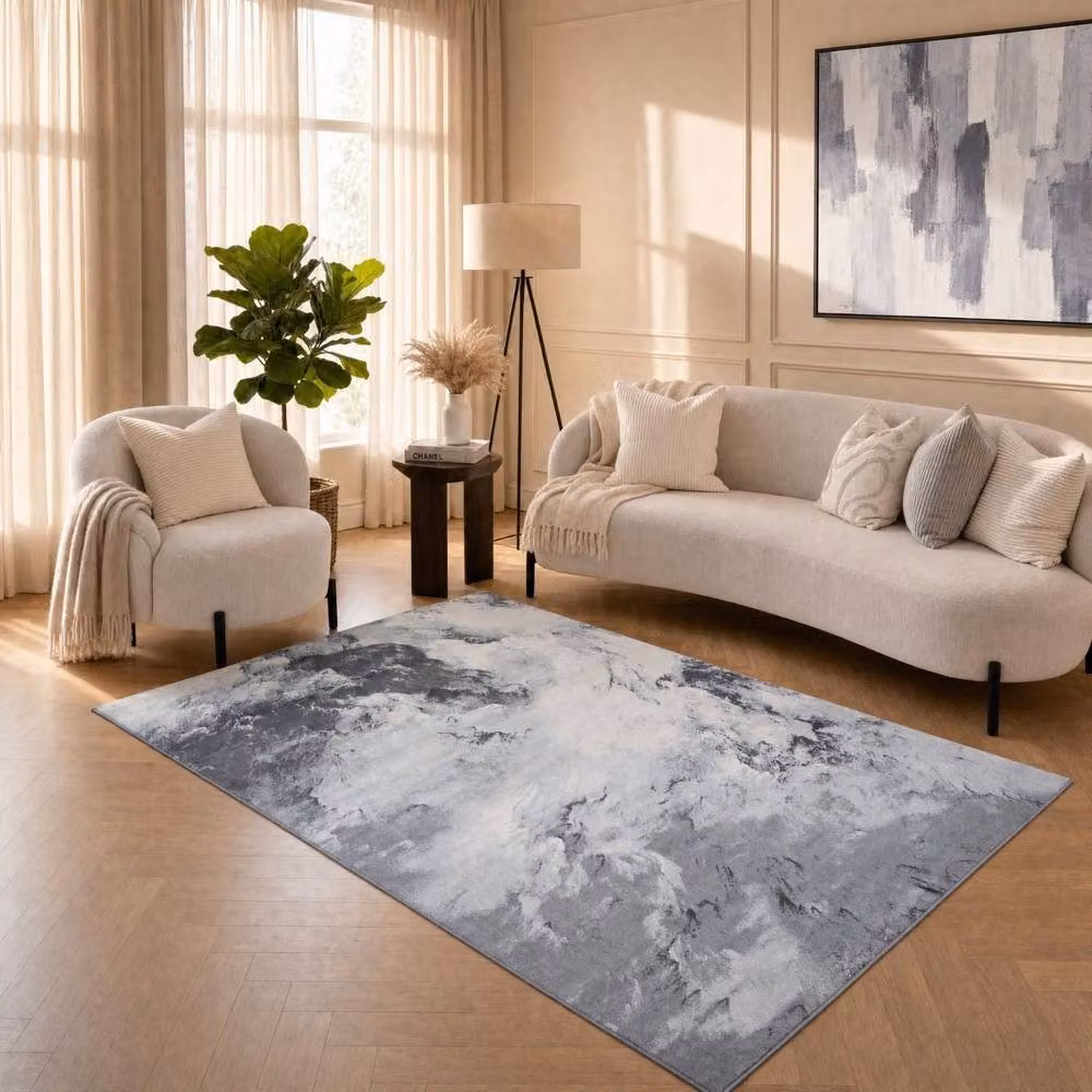 THE RUGS Elaris Stain Resistant Marble Grey Living Room Area Rug, W: 80 cm, L: 150 cm – 2