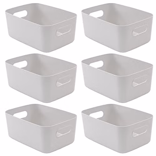 Tanness Set of 6 Stackable Plastic Storage Boxes with Handles, Grey – 1
