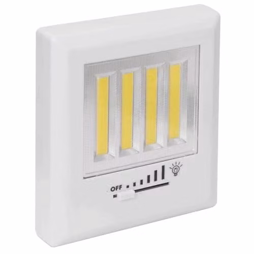 mysmartbuy 4 COB Wireless LED Light with Sliding Dimmer, White, H11 x W11 x D2.7 cm