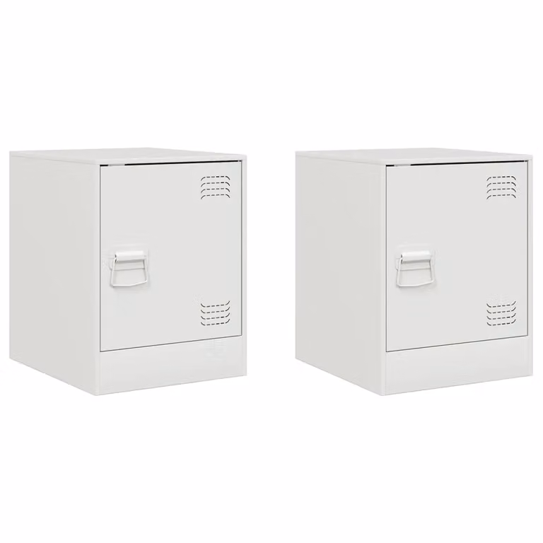Berkfield Home Set of 2 White Metal Bedside Cabinets, W/D/H: 34.5 x 39 x 44 cm