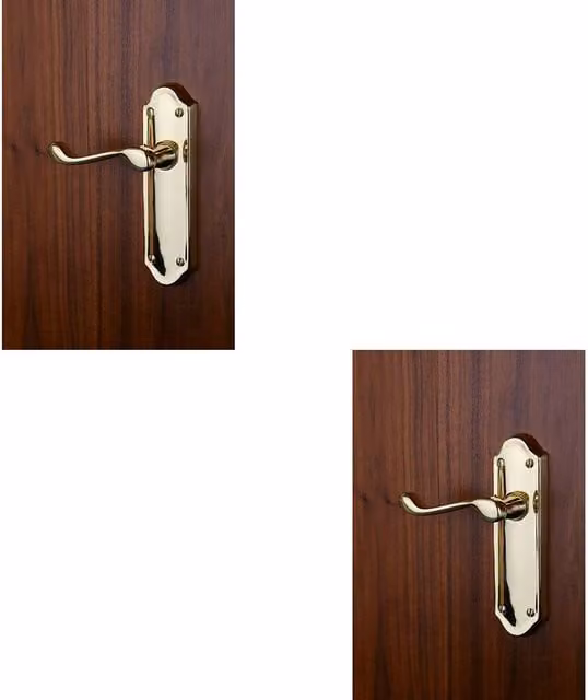 Loops 2x Pair Victorian Upturned Handle on Latch Backplate, Polished Brass, 168 x 47 mm