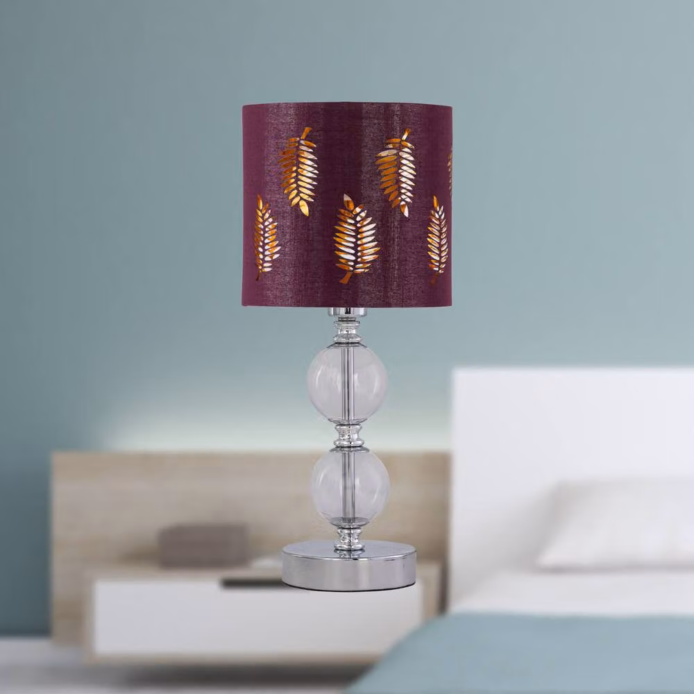 First Choice Lighting Chrome Two Ball Table Lamp with Burgundy Fabric Shade in Silver – 3