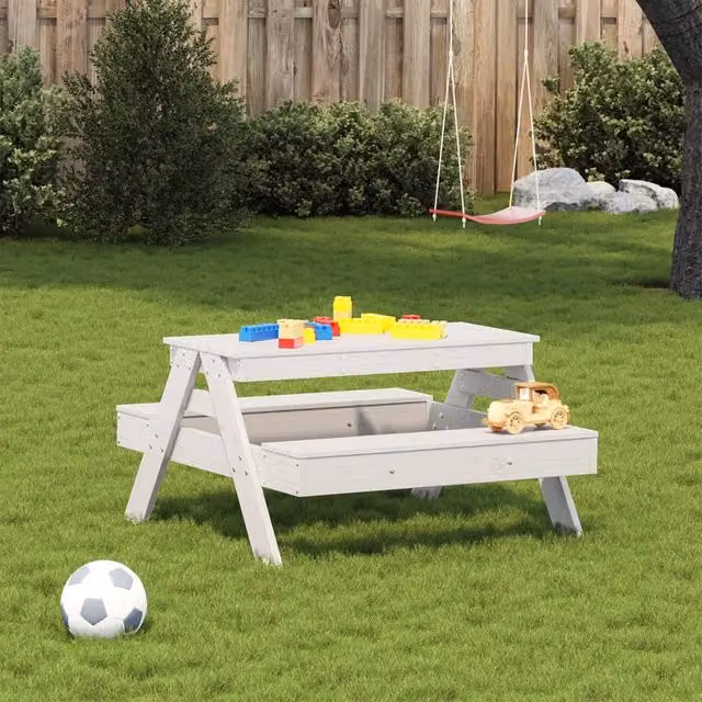 Berkfield Home White Solid Pine Picnic Table for Kids W/D/H: 88 x 97 x 52 cm