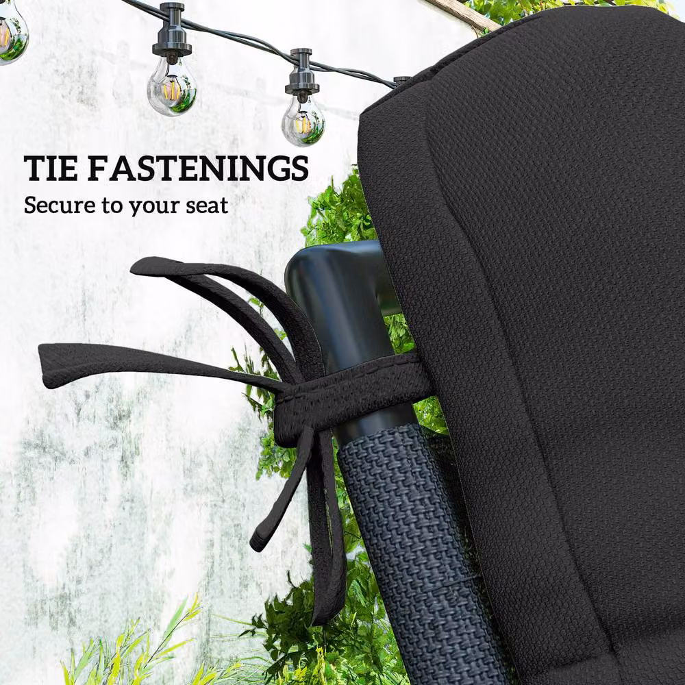 OUTSUNNY 2-Piece Outdoor Seat Cushion Set with Backrests and Ties, Black – 4