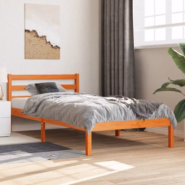 Berkfield Home Small Single Solid Wood Pine Bed Frame in Wax Brown, W: 75 cm, L: 190 cm – 1