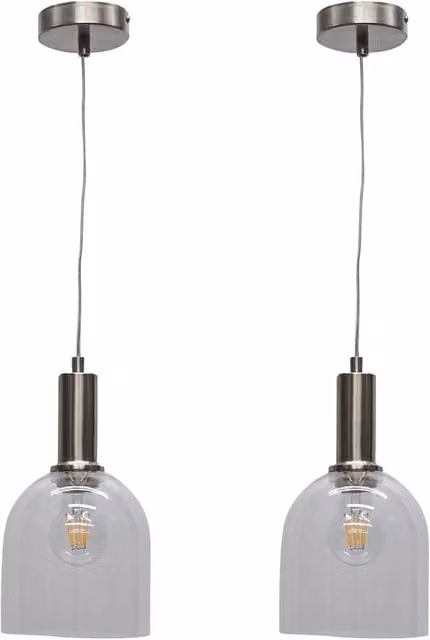 First Choice Lighting Belten Set of 2 Art Deco Pendant Lights with Transparent Glass Cloche and Silver Metal Finish