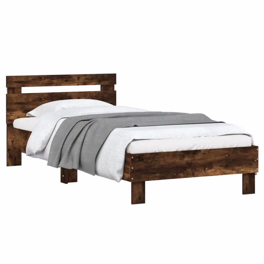 Berkfield Home Modern Bed Frame with LED Lights and USB Charging Port in Smoked Oak Brown, W/D/H: 90 x 200 cm – 4