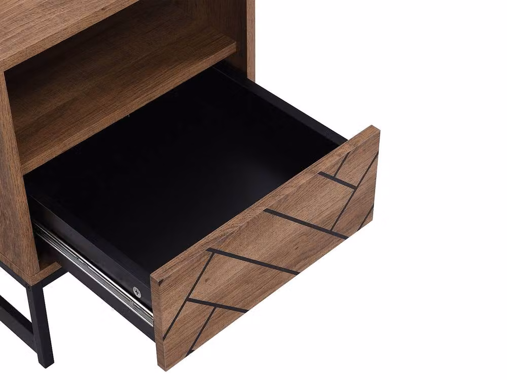 Vente-unique Modern Geometric Bedside Table with 1 Drawer and 1 Compartment in Walnut and Black, W/D/H: 40 x 40 x 40 cm – 4