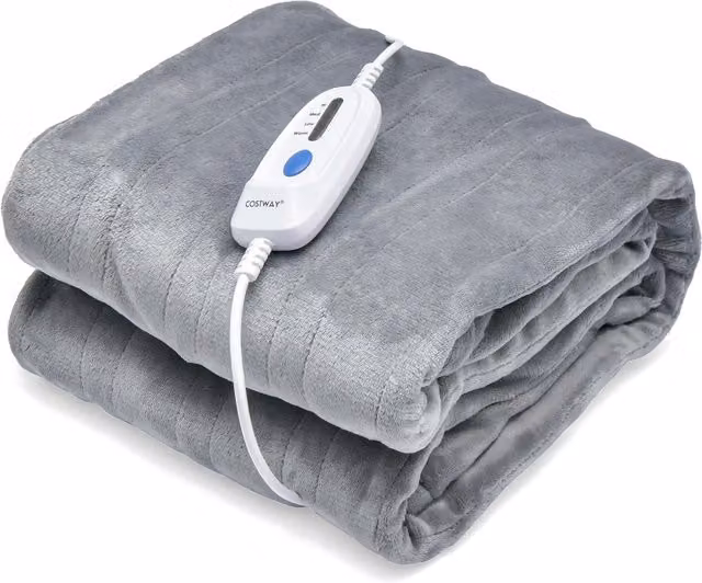 Costway Flannel Electric Heated Blanket in Grey with Remote Control and Auto Shut-Off