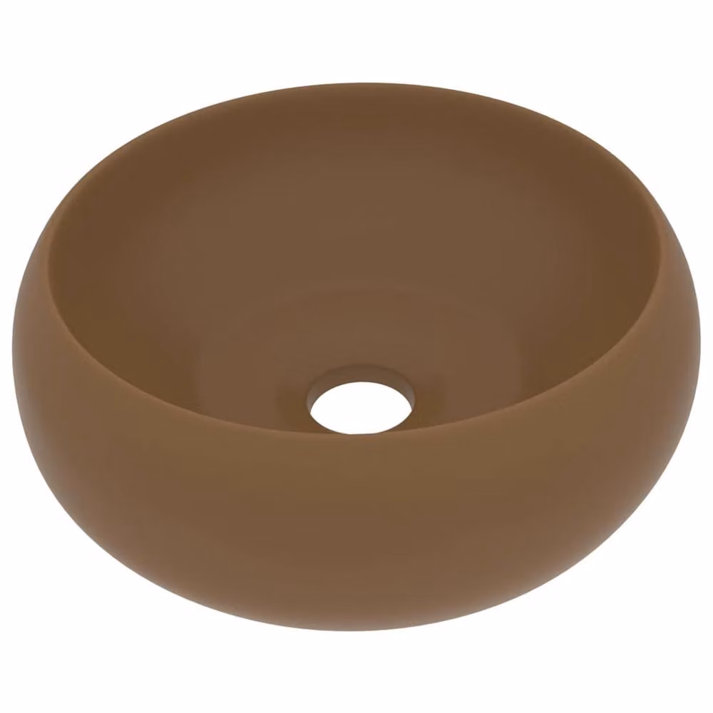 Berkfield Home Luxury Round Ceramic Wash Basin in Matt Cream, W: 40 cm, D: 15 cm, H: 15 cm – 2
