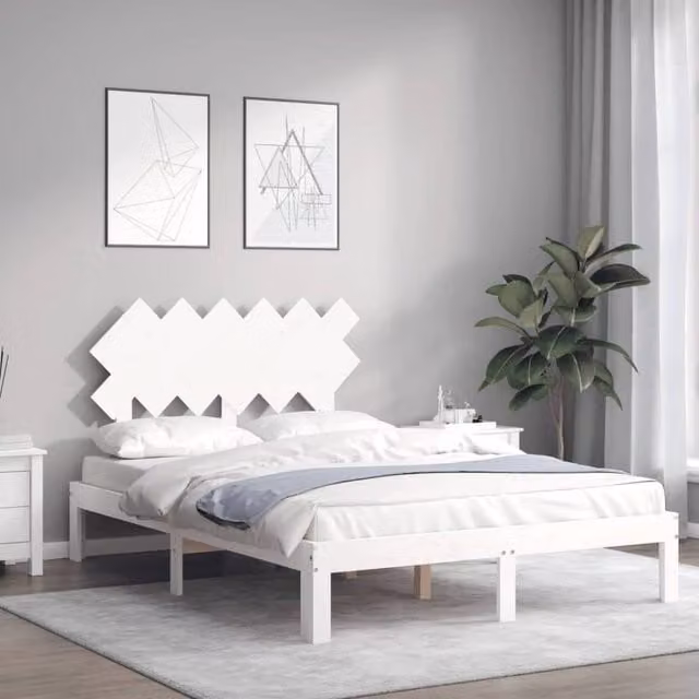 Berkfield Home Beautiful Small Double Solid Wood Bed Frame with Headboard in White – 1