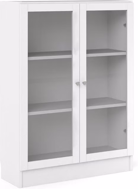 Furniture To Go Basic Low Wide Display Cabinet with 2 Glass Doors and 2 Internal Shelves in White