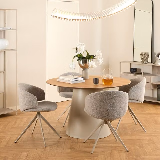 Furniture To Go Soli Round Oak Dining Table and Ella Chair Set
