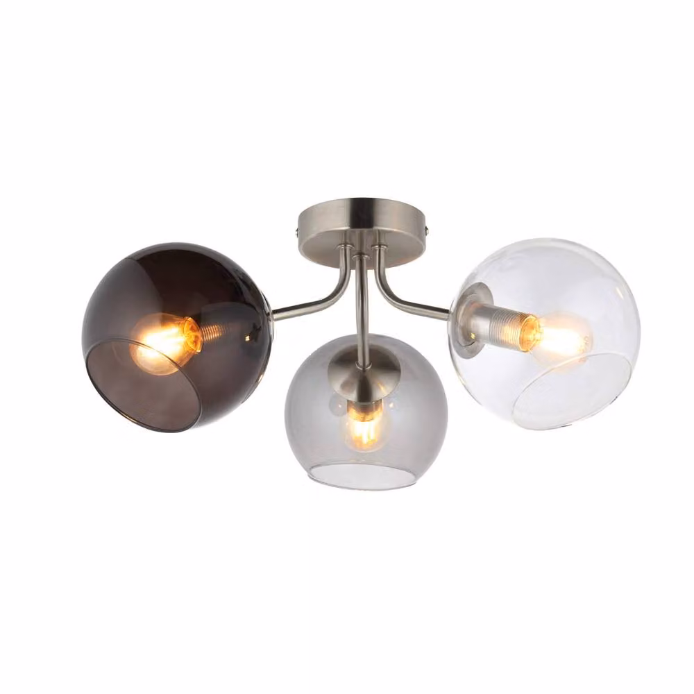 Pagazzi Branco 3 Light Semi-Flush Ceiling Light in Silver with Glass Spheres – 2