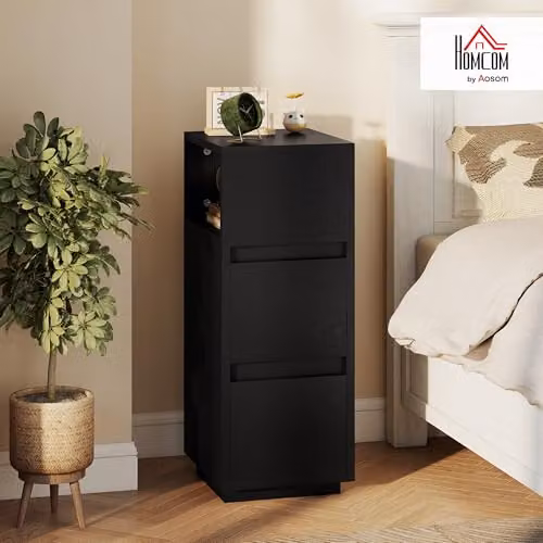 HOMCOM Slim Black Bedside Table with Modern Matt Finish, W/D/H: 30 x 25 x 65 cm – 2