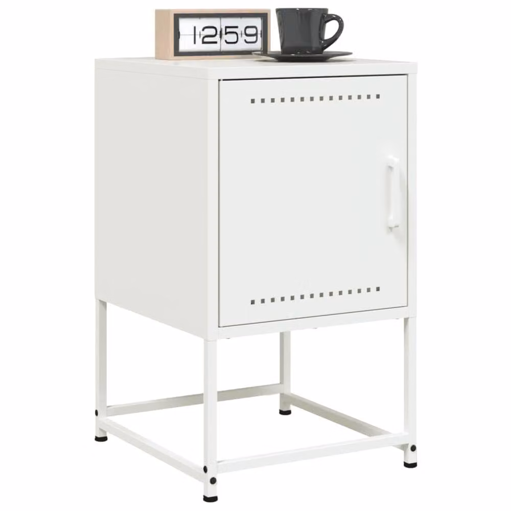 Berkfield Home Set of 2 Durable Metal Bedside Cabinets in White, W/D/H: 36 x 39 x 60.5 cm
