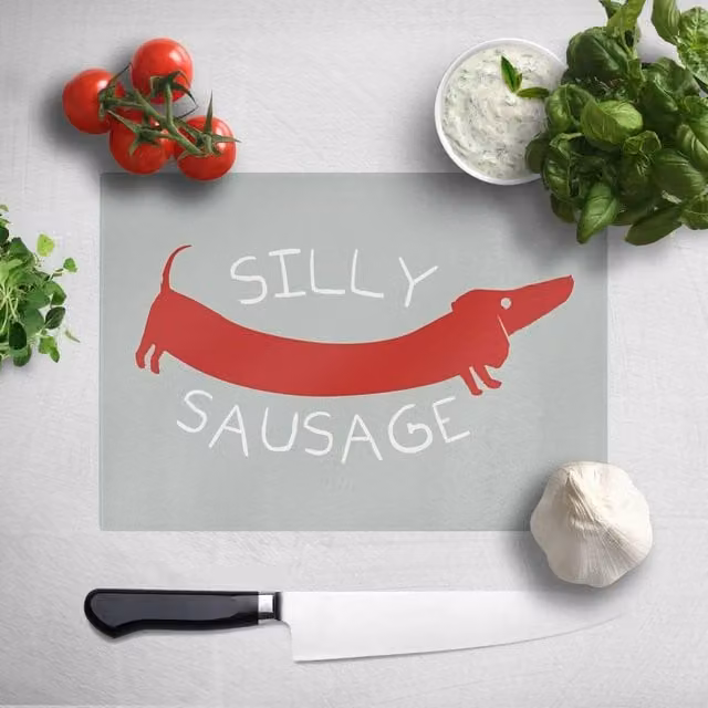 Zavvi Silly Sausage Rectangular Chopping Board in Multicolour and Grey