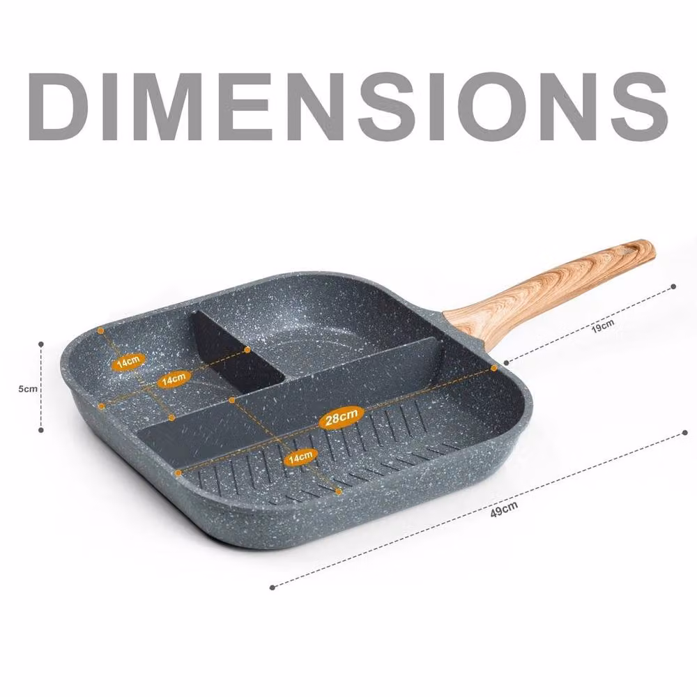 Havendro Non Stick 3 in 1 Multi Section Breakfast Grill Pan in Grey – 2