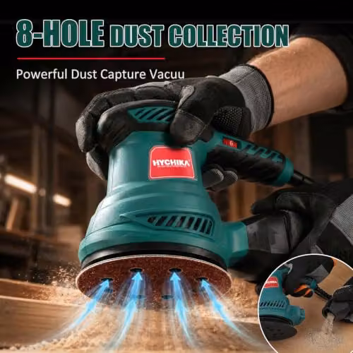 HYCHIKA Orbital Sander, 300W 13000RPM Random Orbital Sander with 6 Variable Speeds, 125mm Sanding Disc, Green – 3