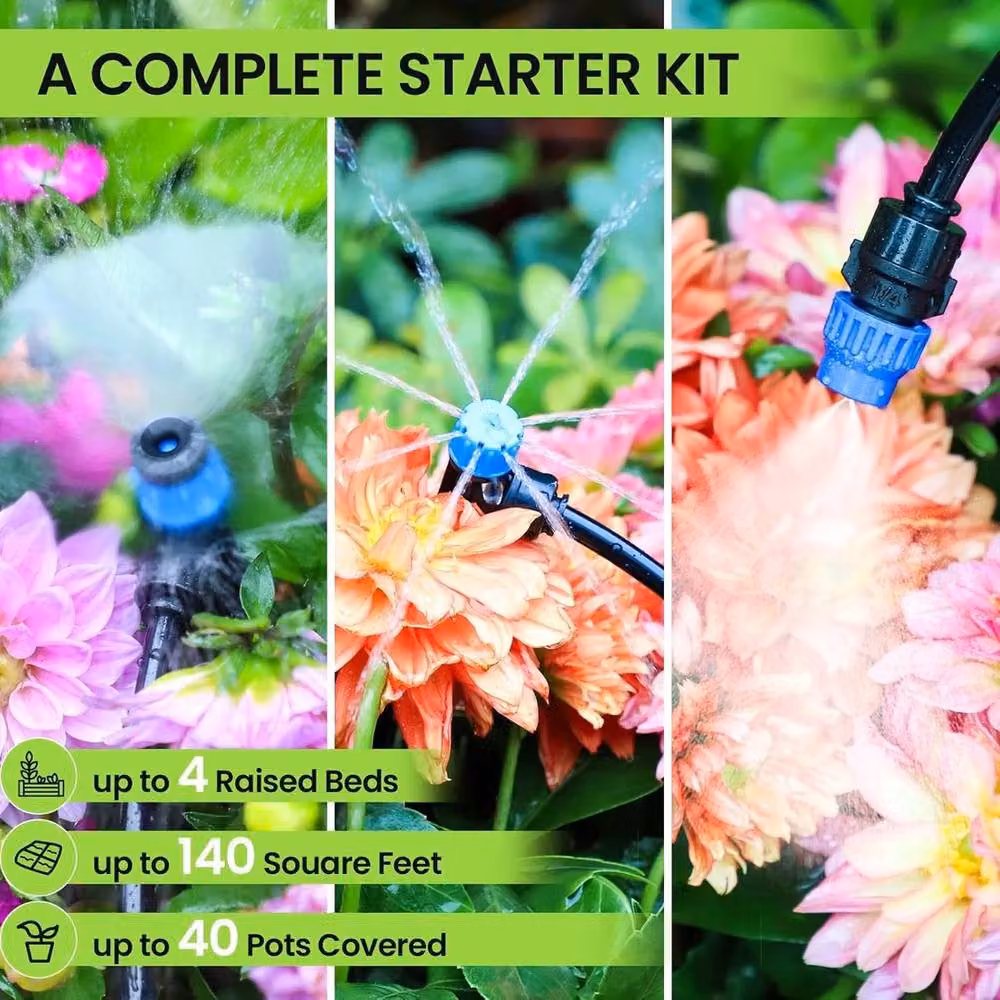 FLAVORA Automatic Drip Irrigation Kit for Garden Plants, Black, 1.25kg – 4