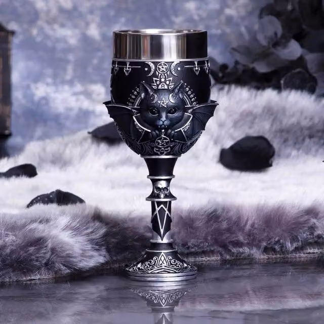 Nemesis Now Malpuss Goblet in Black and Silver, Height: 19.5 cm