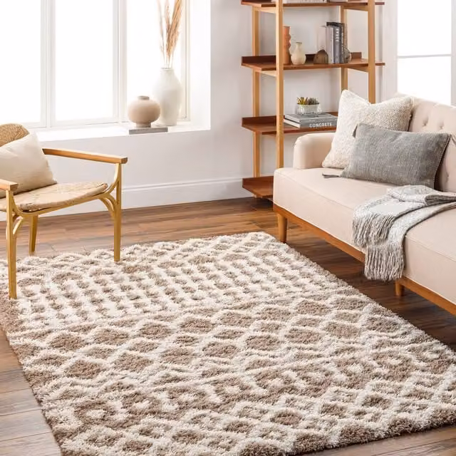 Livabliss Urban Geometric Shag Rug in Beige, Blue, Pink and Grey, W: 200 cm, D: 290 cm – 1