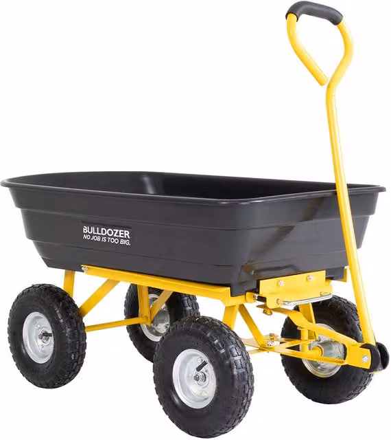 Charles Bentley Bulldozer Pro 200kg Heavy Duty Garden Dump Trolley with 75 Litre Polyethylene Tub in Black